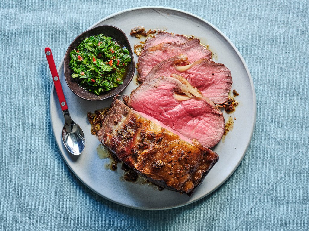 beef sirloin flat roast (cooked dish)