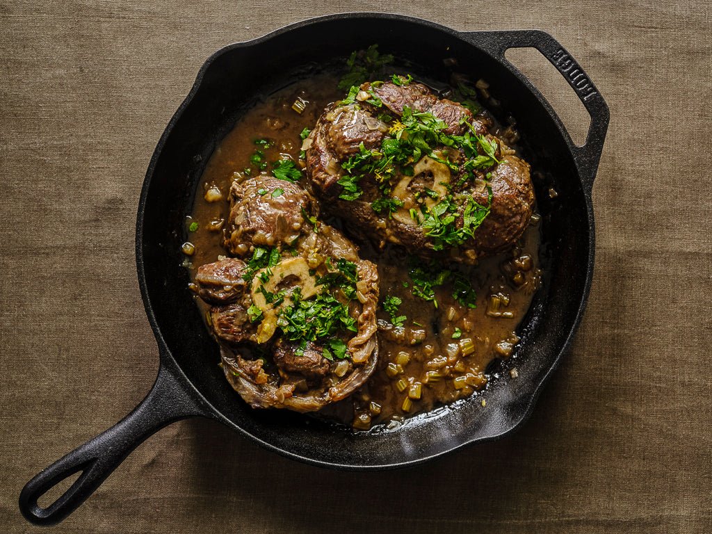 beef shin osso buco milanese style (cooked dish)