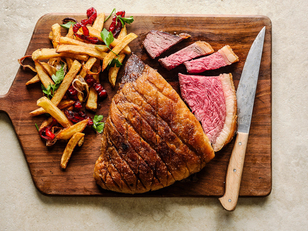 picanha mini roast roasted and served with chips (cooked dish)